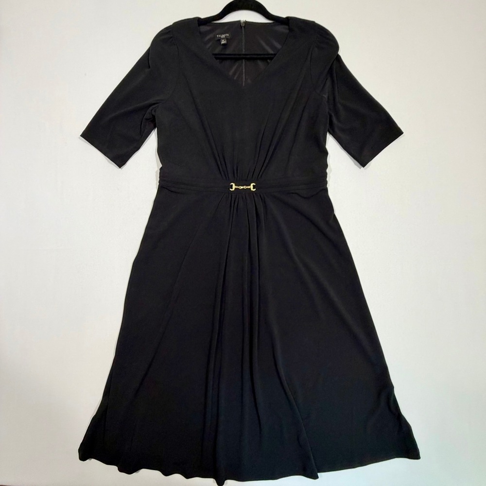Talbots Dress Womens 8P NWT Black Matte Jersey Gold Horsebit‎ Office Siren